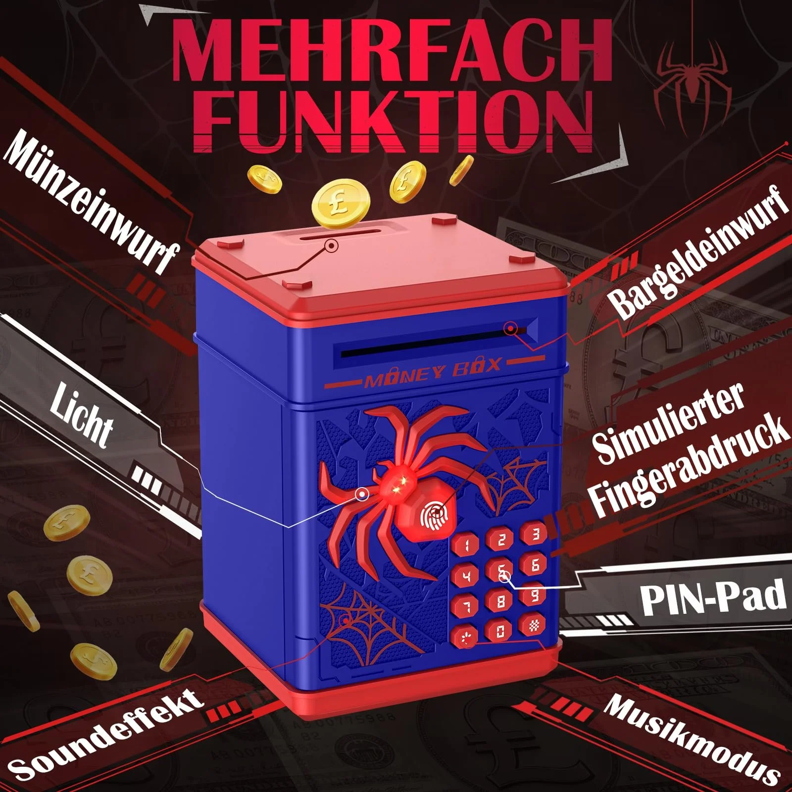 Скарбничка-сейф Spider електронна з кодовим замком та музикою, фото №3