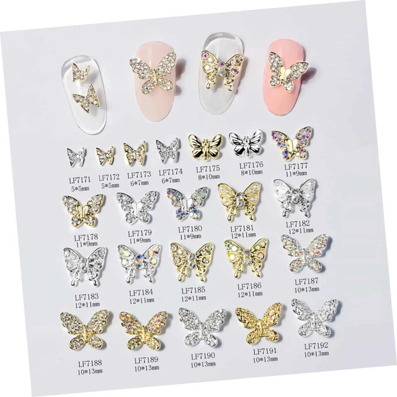 Украшение для ногтей FRCOLOR Набор 4 шт. Планета Бабочка 3D Самоцветы для маникюра 22 шт x 4, фото №7