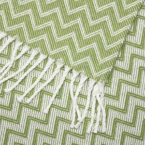 Покривало Moon Luxury Суміш бавовни 150 x 200 см Плед візерунок зигзаг з бахромою Білий/Світло-зелений synthetic.ua - Фото 1