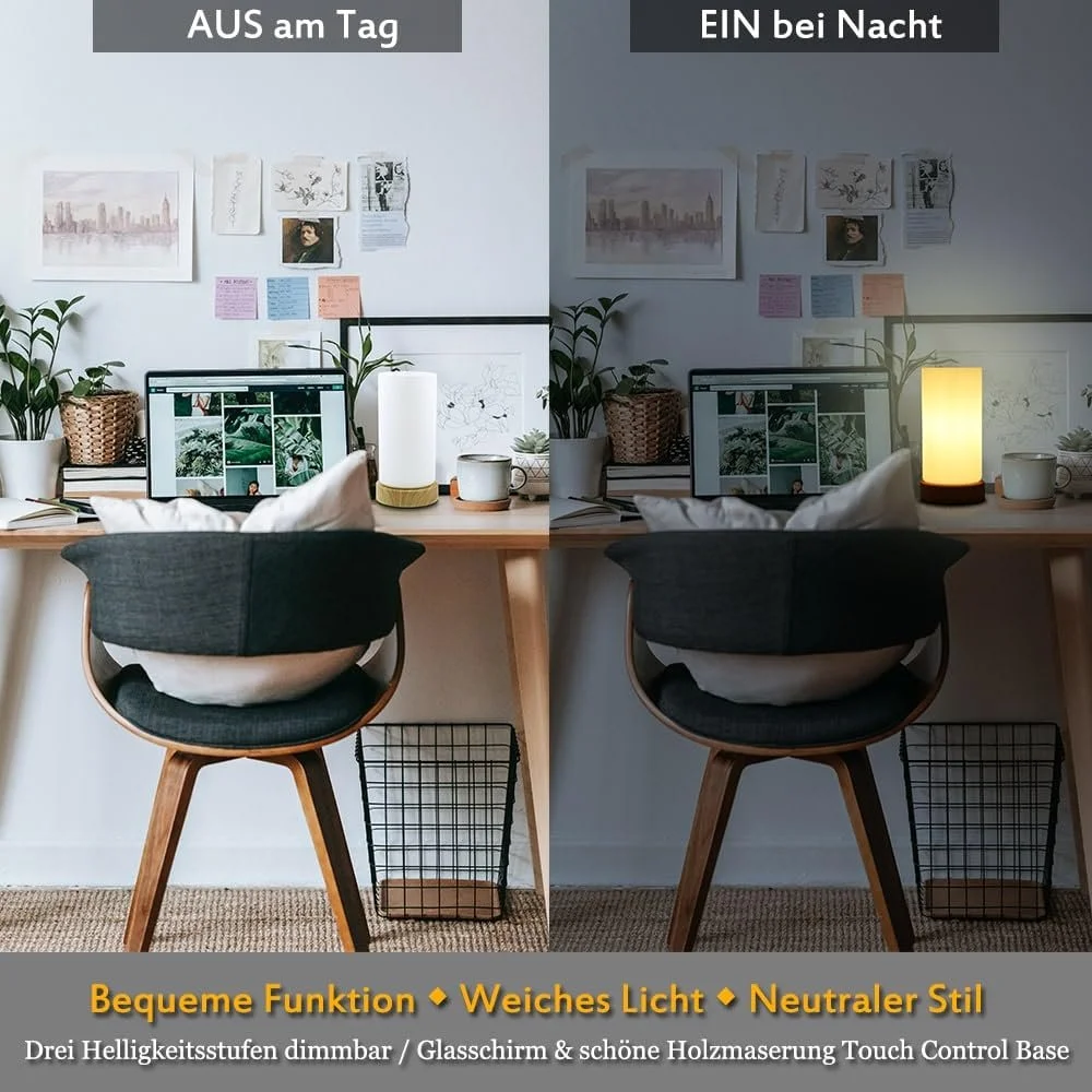 Настільна лампа сенсорна зі скляним абажуром 3 рівні яскравості E14 4 Вт, фото №8