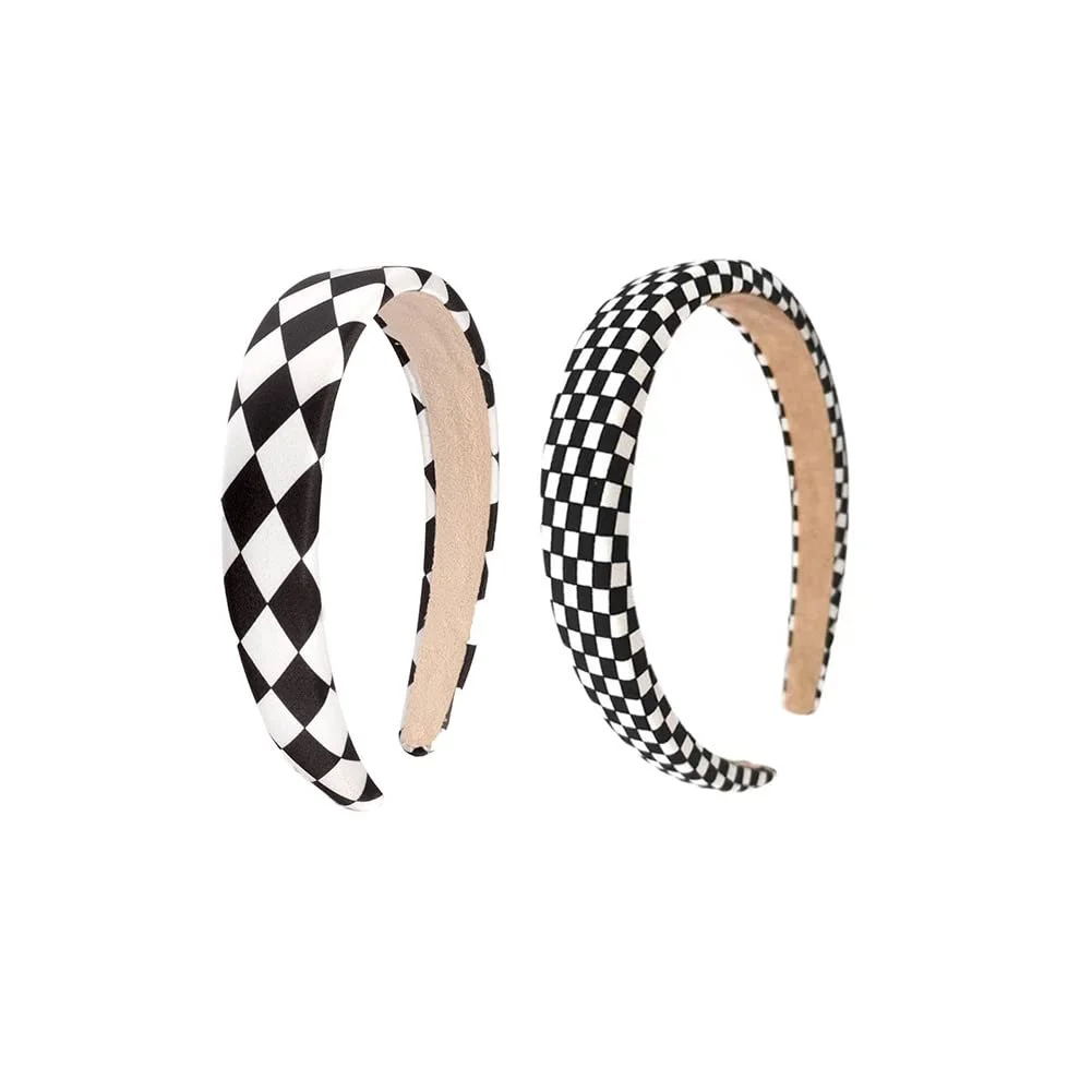 Обруч картатий для волосся 2 шт Чорно-білий, фото №1