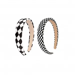 Обруч клетчатый для волос 2 шт Черно-белый - Фото 1