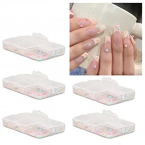 Украшения для ногтей (5 коробок) Без бренда Стразы, бисер, наклейки для французского маникюра, ручка для расстановки точек для 3D украшений ногтей - Фото 1