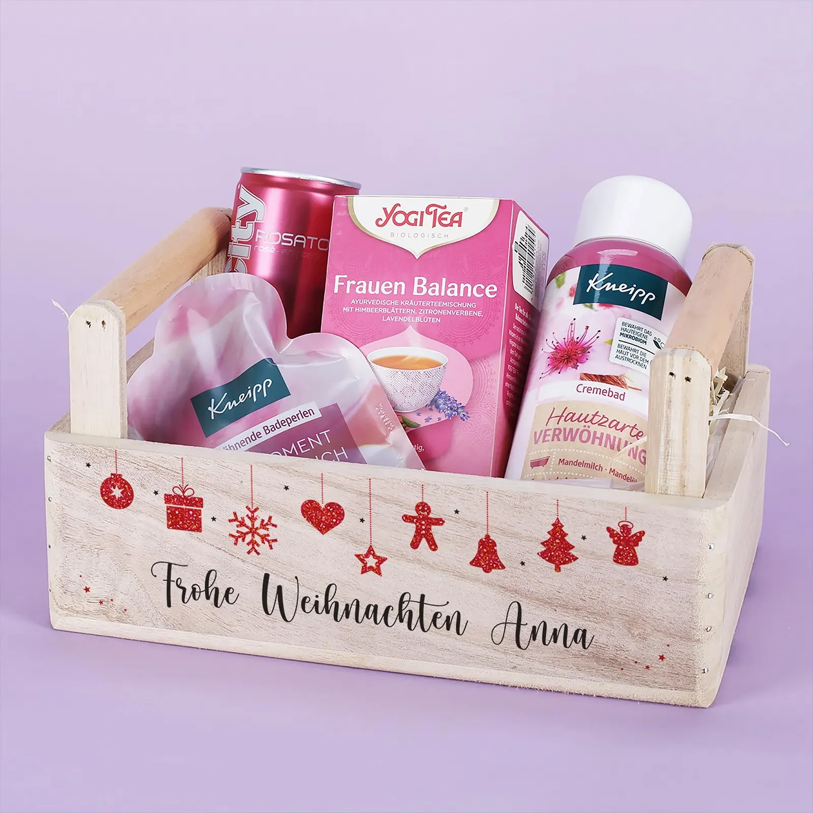 Подарунковий набір Herz & Heim для жінок з косметичними продуктами в персоналізованому дерев'яному подарунковому кошику, фото №2