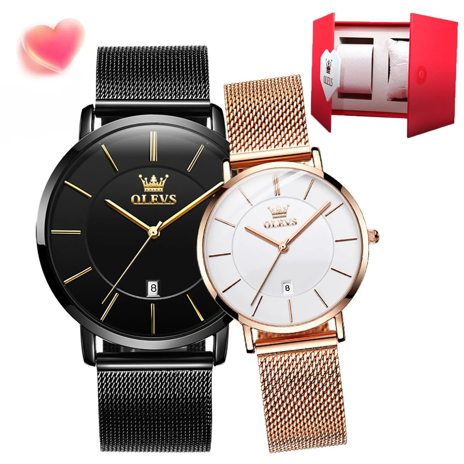 Часы кварцевые парные OLEVS 5869 Черный циферблат + белый циферблат Классический, фото №1