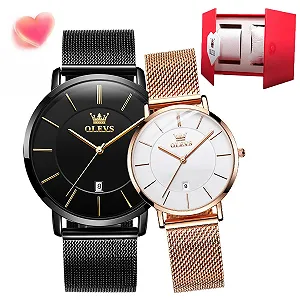 Часы кварцевые парные OLEVS 5869 Черный циферблат + белый циферблат Классический - Фото 1