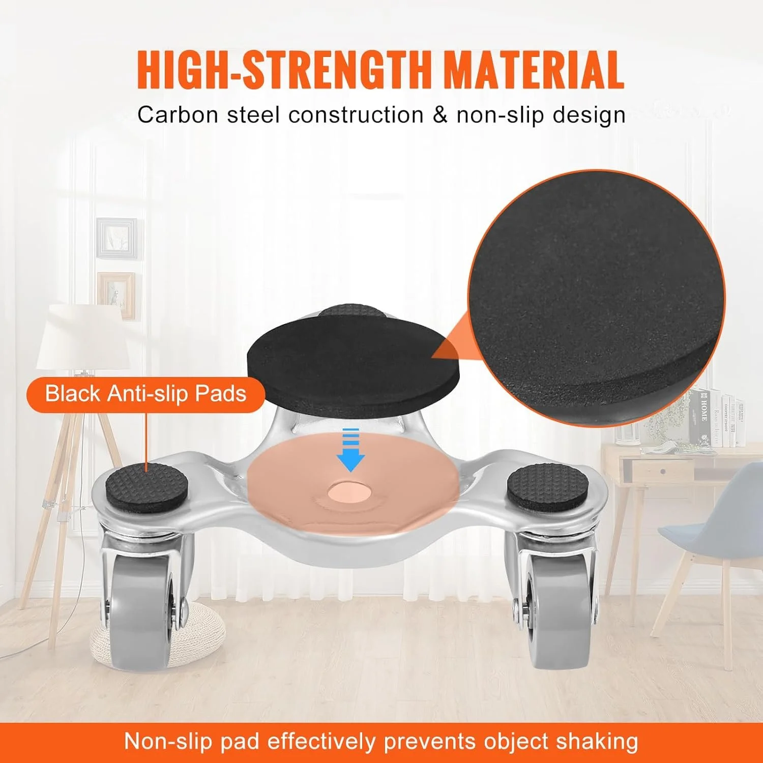 Набір меблевих візків-триног VEVOR JYS-135 / 4 шт. в комплекті / Загальна вантажопідйомність 114 кг / 360° поворотні колеса PP / Міцна вуглецева сталь / Сірі, фото №4 Набір меблевих візків-триног VEVOR JYS-135 / 4 шт. в комплекті / Загальна вантажопідйомність 114 кг / 360° поворотні колеса PP / Міцна вуглецева сталь / Сірі, фото №4