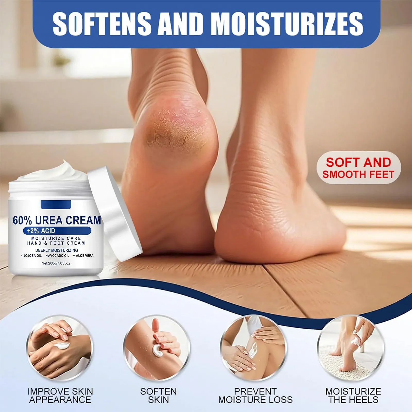 Крем для ног Urea Cream 60% против мозолей и трещин 200 г, фото №2