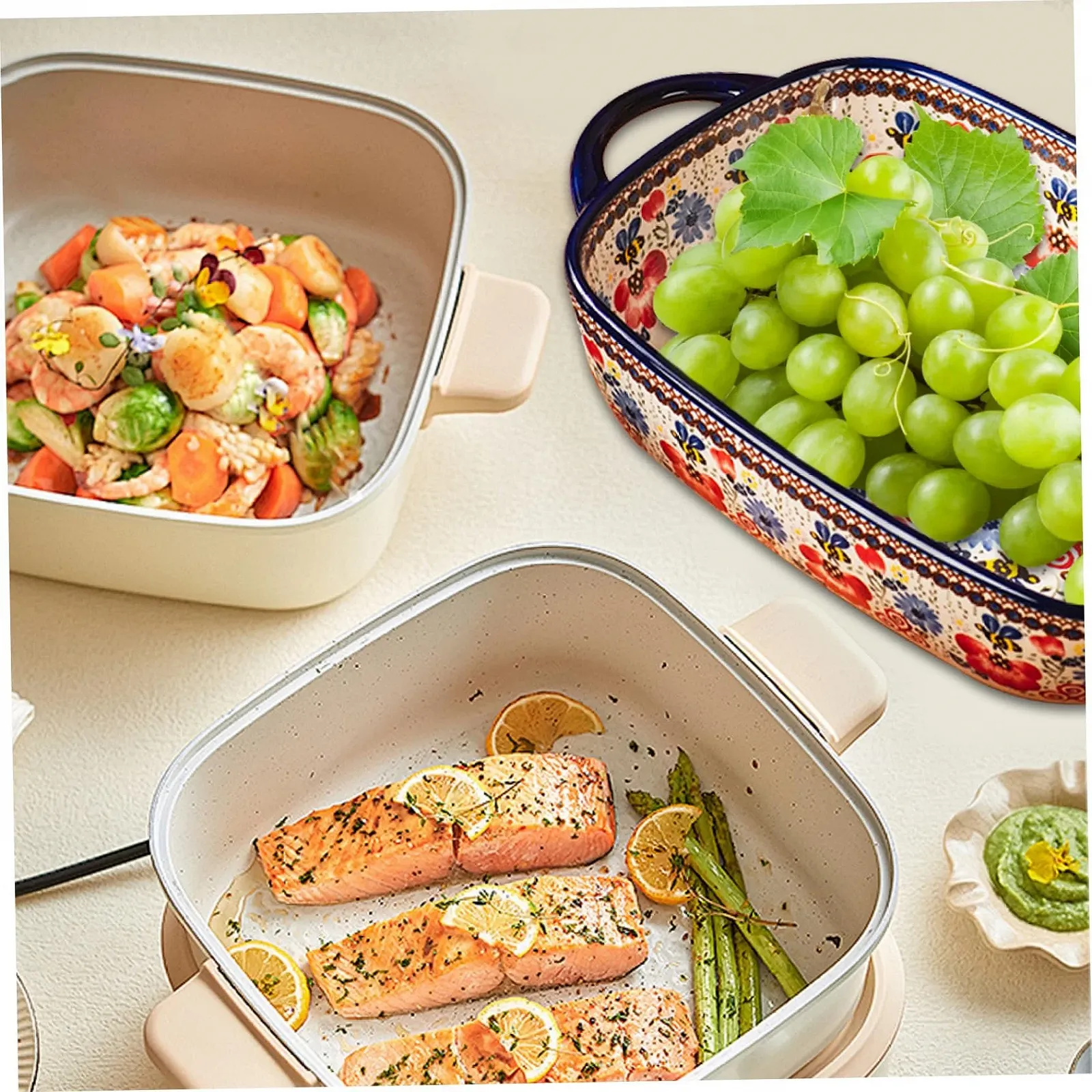 Форма для запекания керамическая термостойкая с двумя ручками цветочный принт 730 мл, фото №6