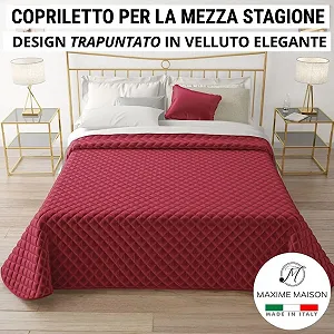 Покривало MAXIME MAISON стьобаний оксамит Queen Бордовий synthetic.ua - Фото 1