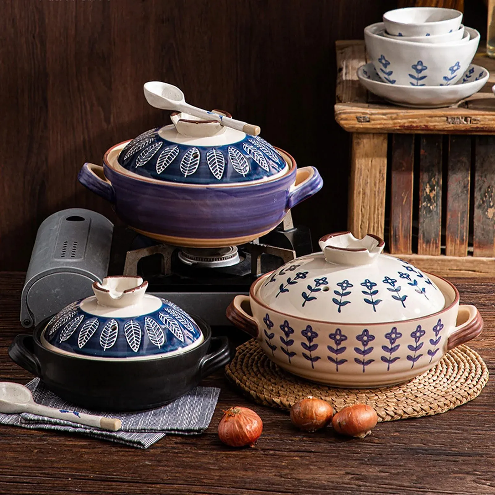 Каструля керамічна HUHJYUGE Japanese Donabe 1.5 л кругла з кришкою, фото №7