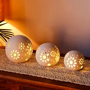Настільні лампи JHY DESIGN набір з 3 шт керамічні висота 10 см на батарейках квітковий візерунок бездротові Egg - Фото 1