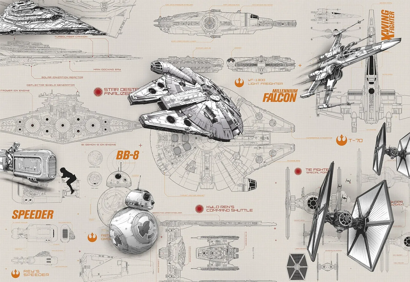 Фотошпалери Komar Star Wars Blueprints 368 x 254 см, фото №3