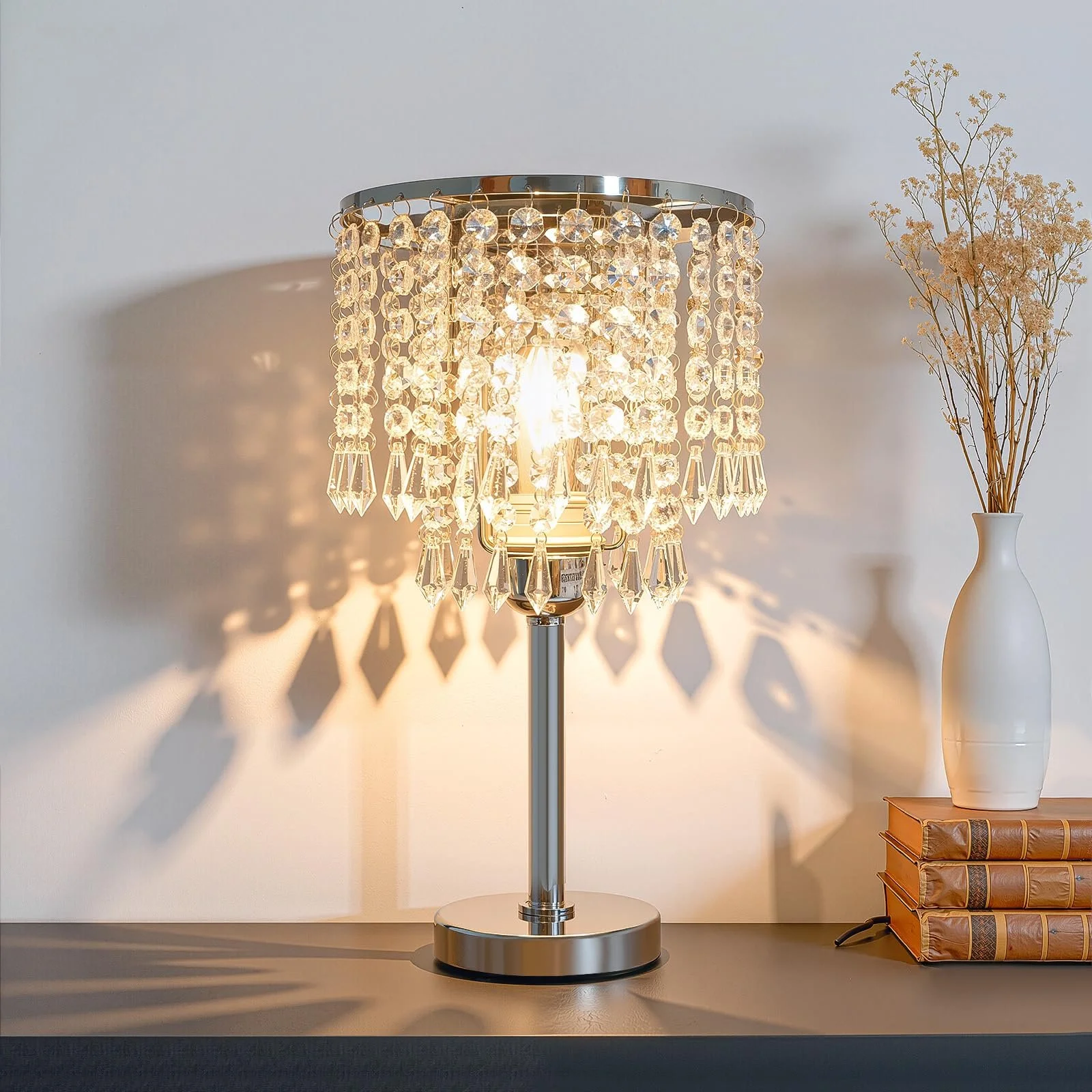 Настільна лампа кришталева з круглою основою декоративна біла, фото №1