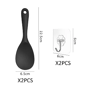 Ложка кухонная силиконовая 2 шт, большая ложка для риса с круглой головкой, ложка для сервировки, черная, с длинной ручкой synthetic.ua - Фото 1
