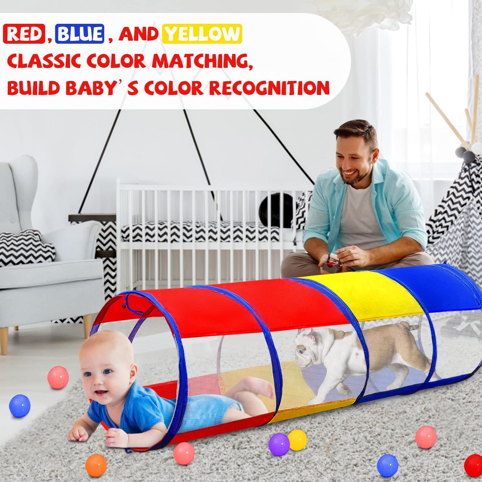 Игровой туннель Kids 6 Foot с двумя сетчатыми сторонами Pop Up Crawling 1 3 4 года, фото №2