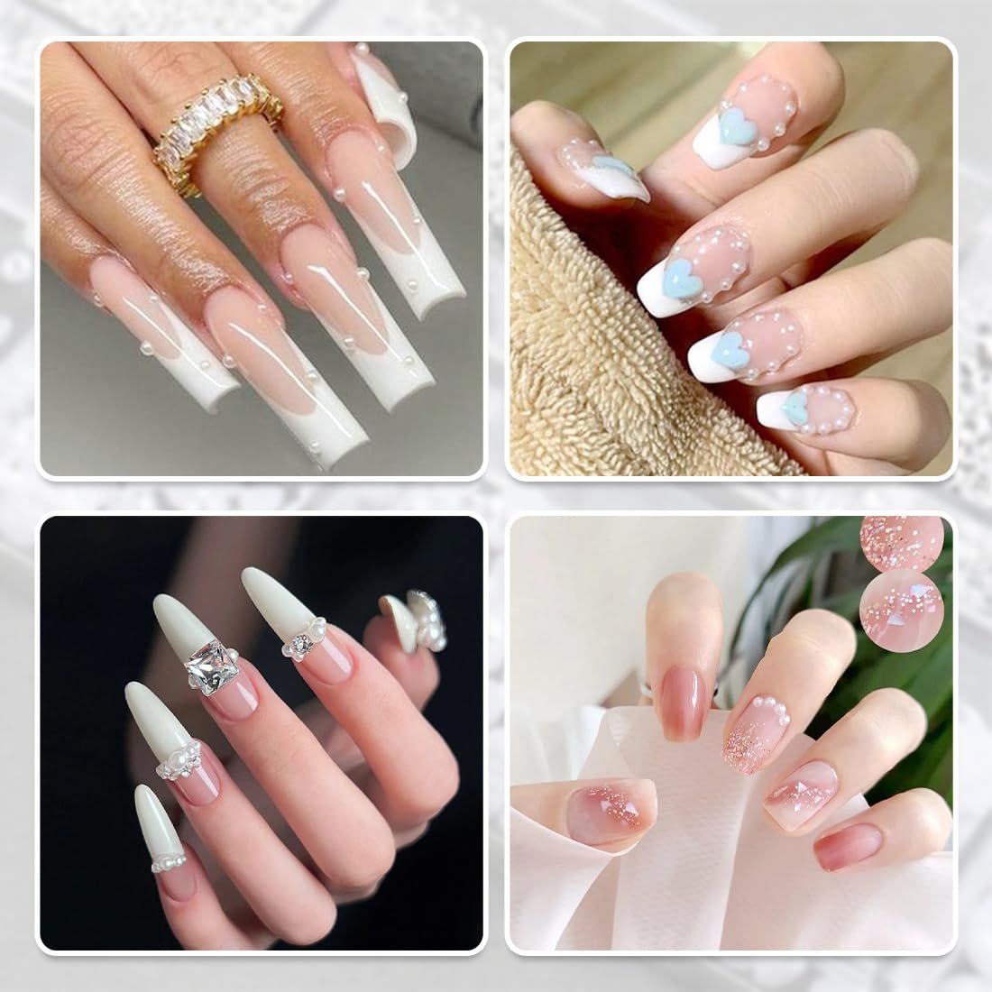 Стрази для нігтів 1білі напівкруглі ікринки, акрилові прикраси для нігтів, 1 коробка, фото №6