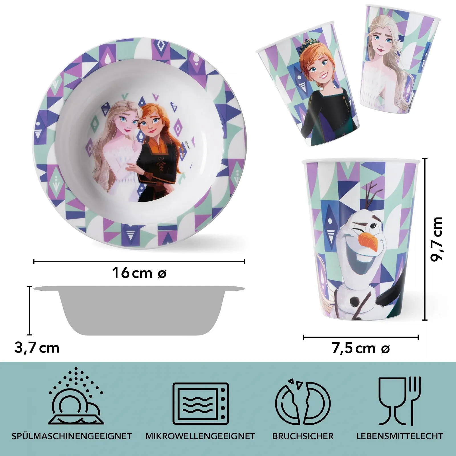 Набор для завтрака Frozen 3 предмета PP (полипропилен): тарелка, миска и чашка, в рукаве, фиолетовый, фото №3