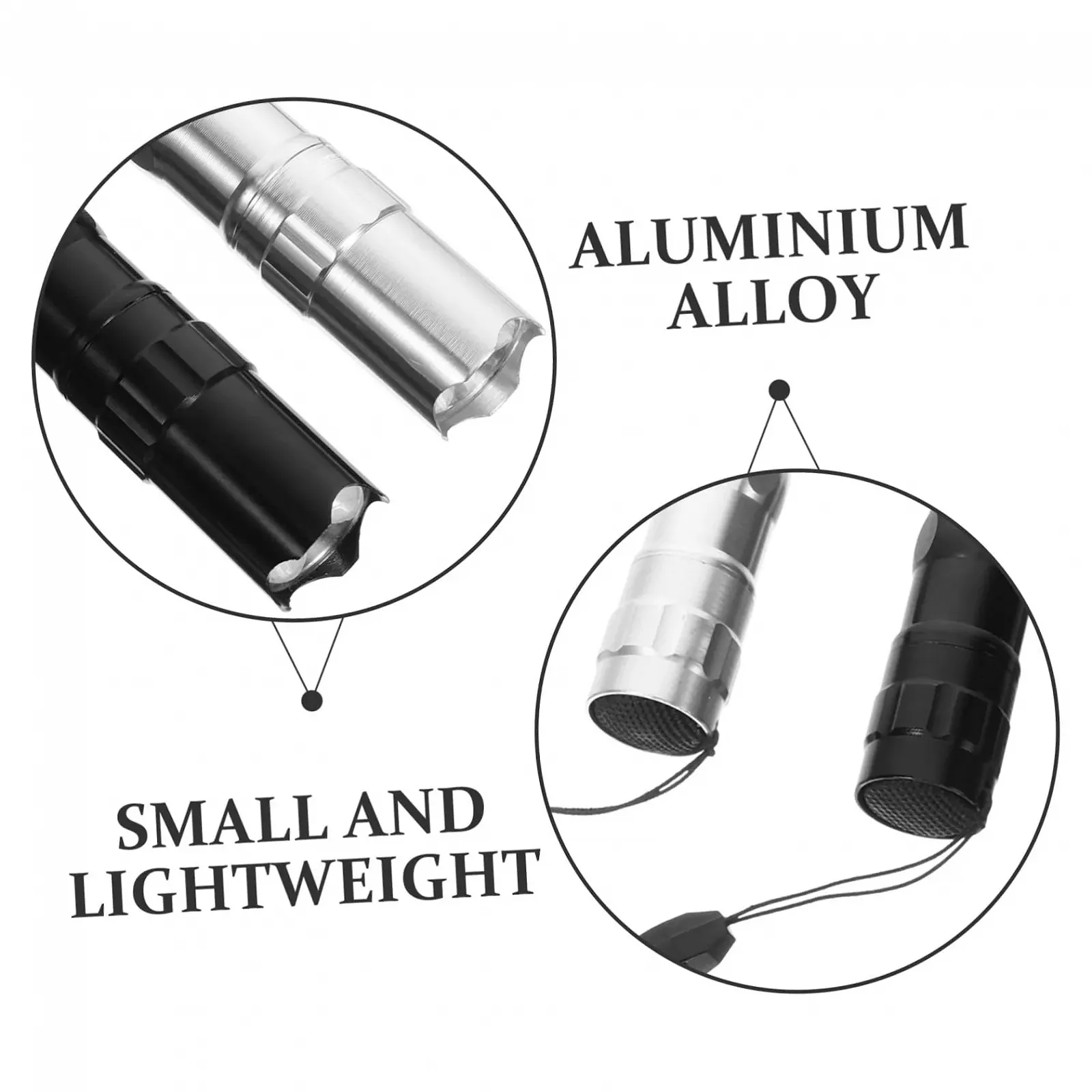 Ліхтарик кишеньковий водонепроникний легкий ударостійкий з алюмінієвого сплаву аварійний портативний для кемпінгу та походів чорний/срібний, 2 шт. в упаковці, фото №9