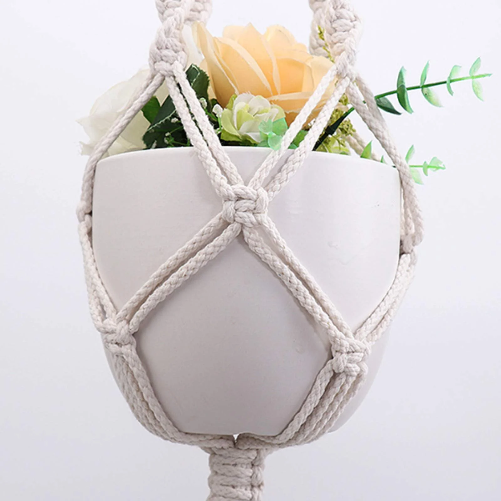 Макраме-держатель для растений Skyzone Набор 2 шт. Хлопковая веревка 105 см Белый, фото №3