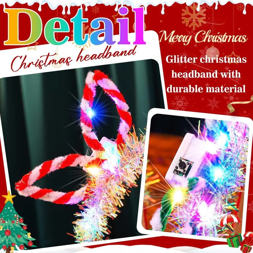 Різдвяна Обруч Reaky з червоним бантом, блискучі різдвяні аксесуари для волосся для жінок, фото №3