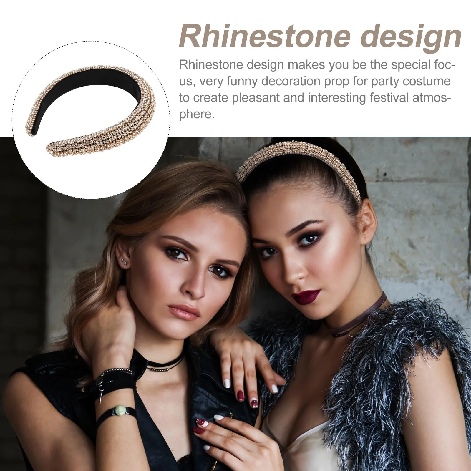 Обруч для волосся Beaupretty з блискітками, стразами, фото №7