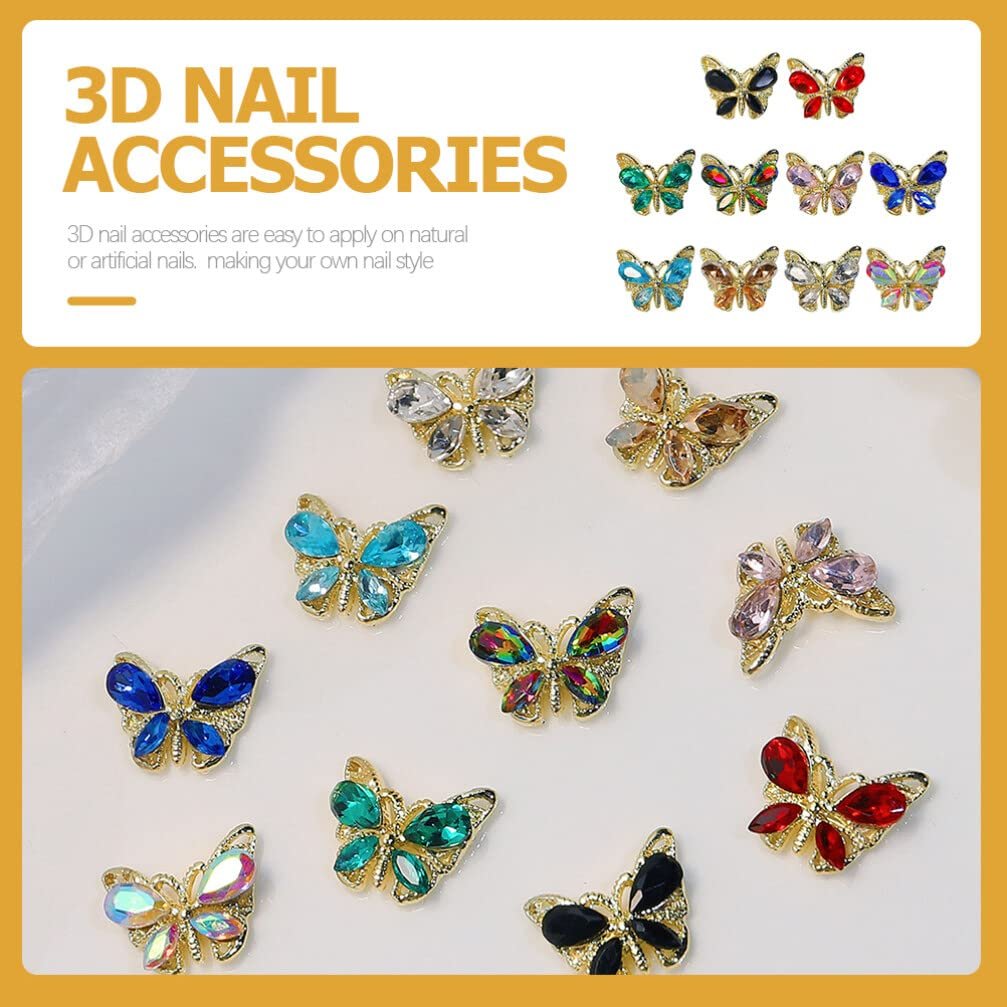 Аксессуары для дизайна ногтей Стразы Подвески Блестящие Подвески-бабочки для ногтей Стразы для украшения ногтей Маникюрные ювелирные подарки Набор для дизайна ногтей Набор смолы 3D 10 шт, фото №3