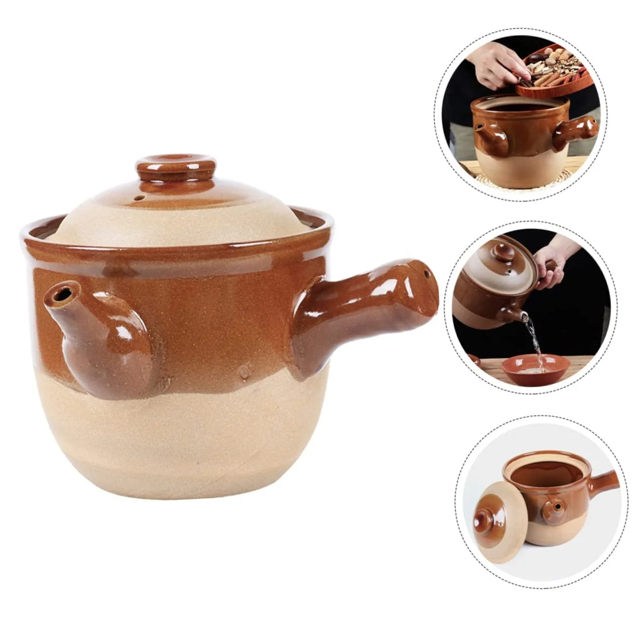 Кастрюля для приготовления китайских лекарств глиняная 1.5 L с эргономичной ручкой, фото №4
