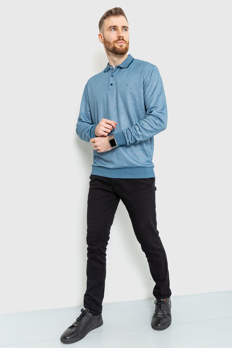 Поло чоловіче з довгим рукавим кольором темно-оливкова 157R304-3, фото №2