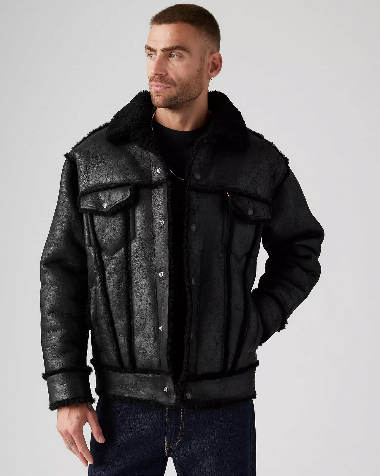 Чоловіча шкіряна куртка Levis - Shearling Trucker Goliath Sherpa - XL, фото №1