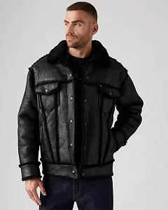 Чоловіча шкіряна куртка Levis - Shearling Trucker Goliath Sherpa - XL - Фото 1