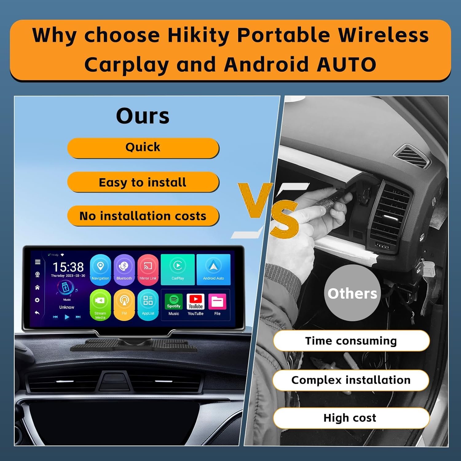 Автомагнітола Hikity A3372G64 3UK / 10.3" / Сенсорна / 2/32Гб / Android 12 / Apple CarPlay / Android Auto / Bluetooth / WI-FI / GPS / USB / AUX / TF Card, фото №5