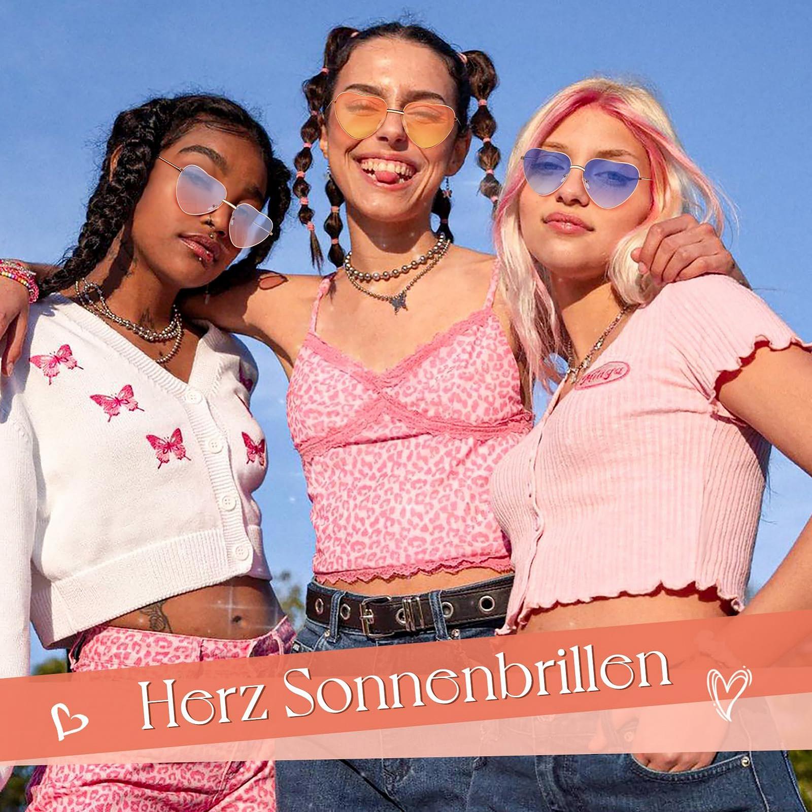 Сонцезахисні Окуляри Серце Kiiwah 3 Пари Ретро Рожевий, блакитний, фото №3