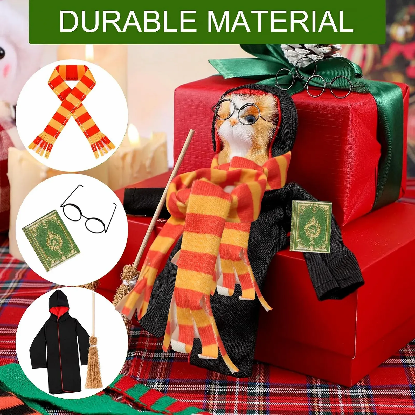 Костюм Новорічного Ельфа Дол Костюм Аксесуари 5 штук з Відьмацьким Платтям, Окулярами, Шарфом, Мітлою, Міні Книгами, фото №4