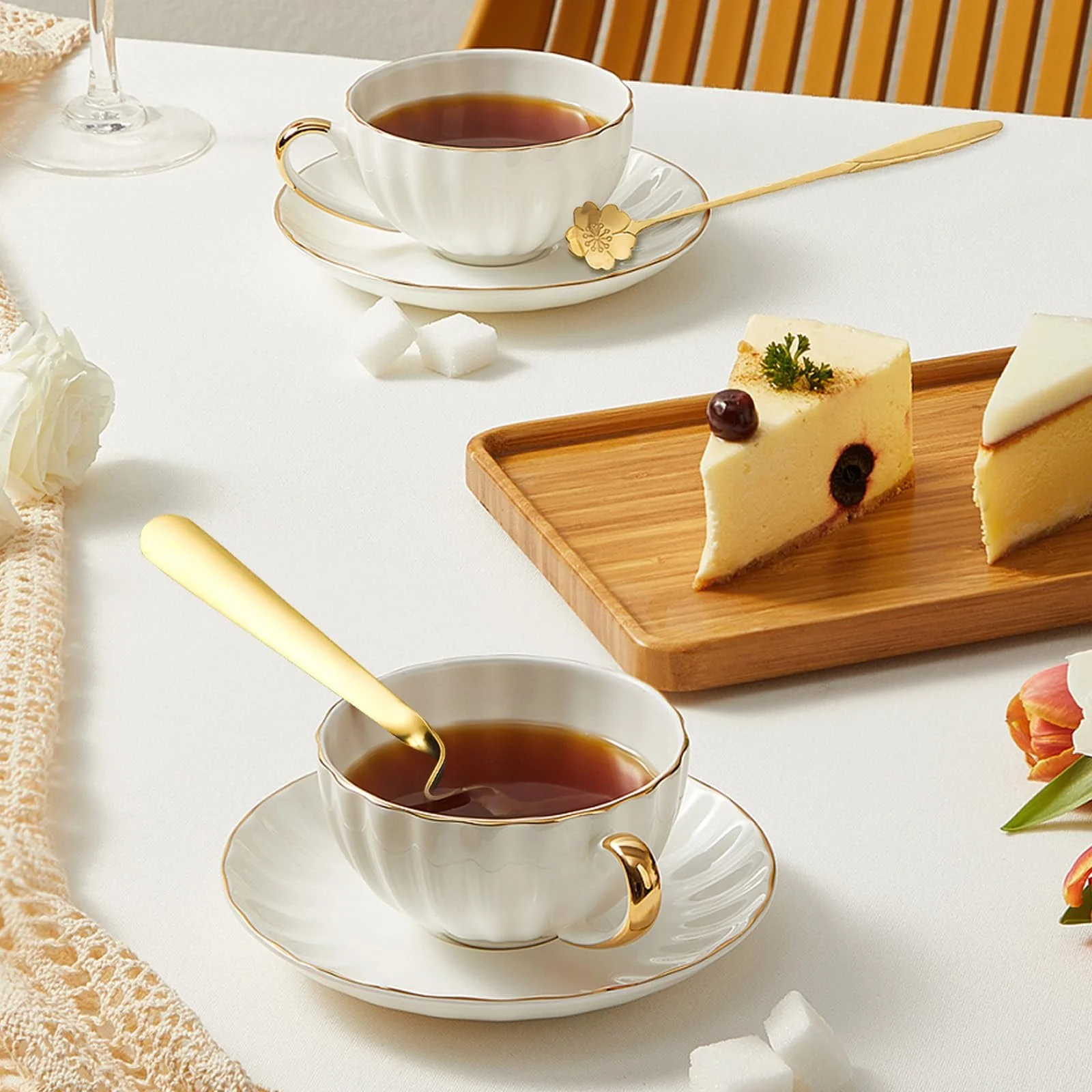 Ложка для меда, Ложка для варенья, Чайная ложка, Кофейная ложка из нержавеющей стали, Ложка для хлопьев, Маленькая ложка, Набор из 2 десертных ложек, для напитков, чая, молока и молочных коктейлей (Золотой), фото №7