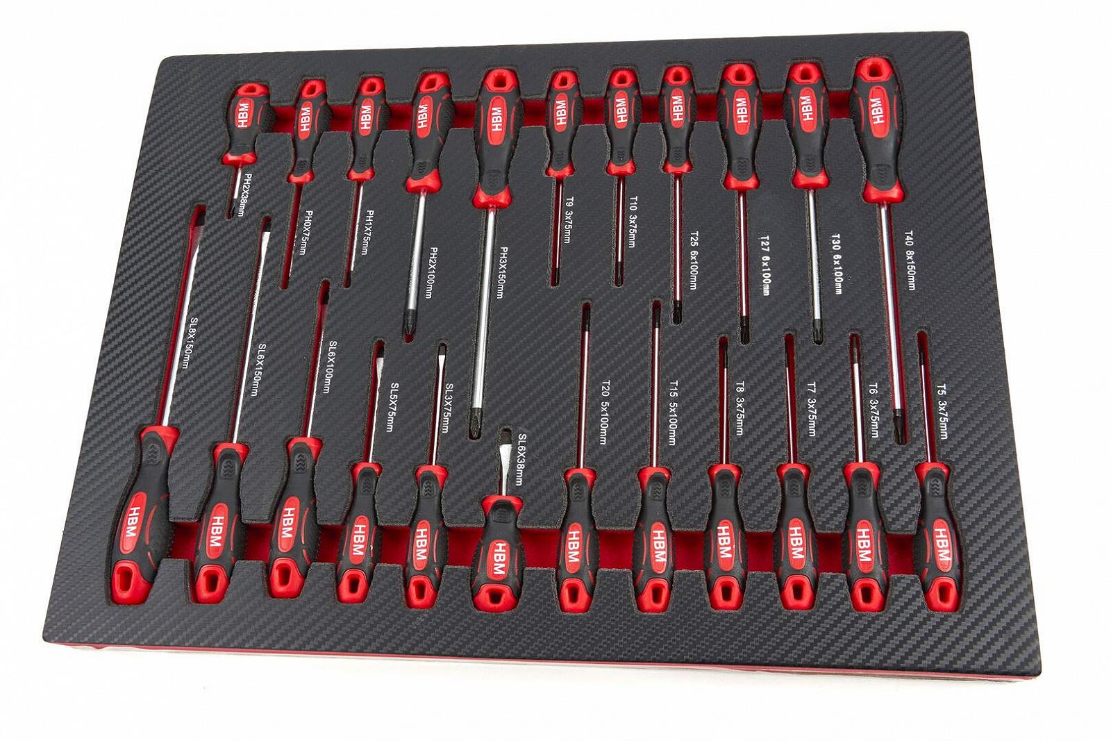 Набір викруток HBM 23 штуки Carbon Foam для інструментального візка, фото №1 Набір викруток HBM 23 штуки Carbon Foam для інструментального візка, фото №1