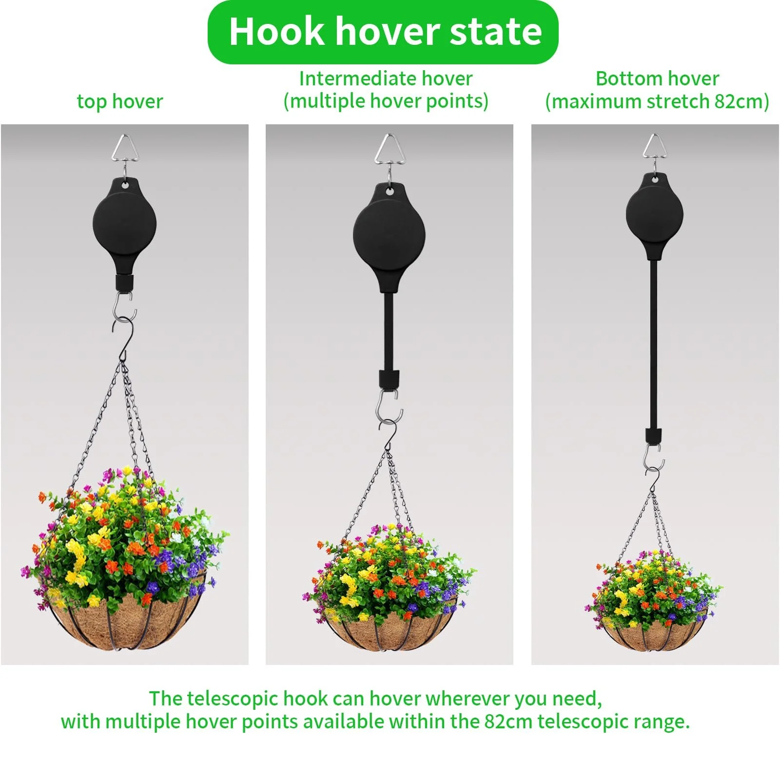 Крючки для кашпо выдвижные Plant Rollers набор 2 шт черные, фото №4