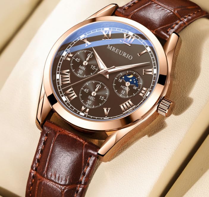 Часы JOATVEE Мужской Хронограф Аналоговые Кварцевые Лунная фаза Кожаный ремешок Водостойкий Деловой Мужской, фото №2