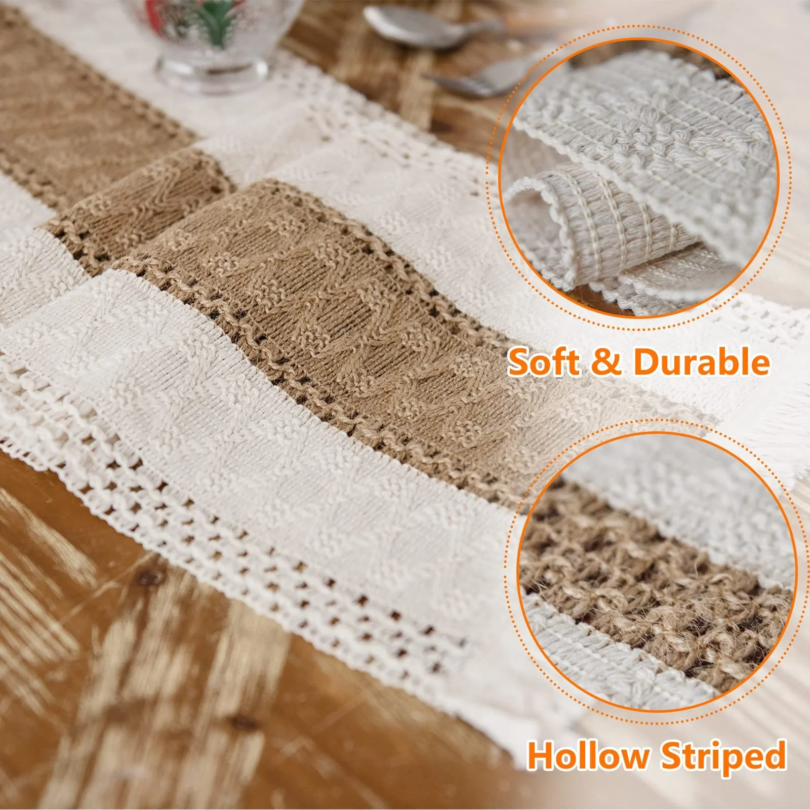 Ранер на стіл Boho Linen Macrame з китицями Бежевий 30 x 140 см, фото №2 Ранер на стіл Boho Linen Macrame з китицями Бежевий 30 x 140 см, фото №2