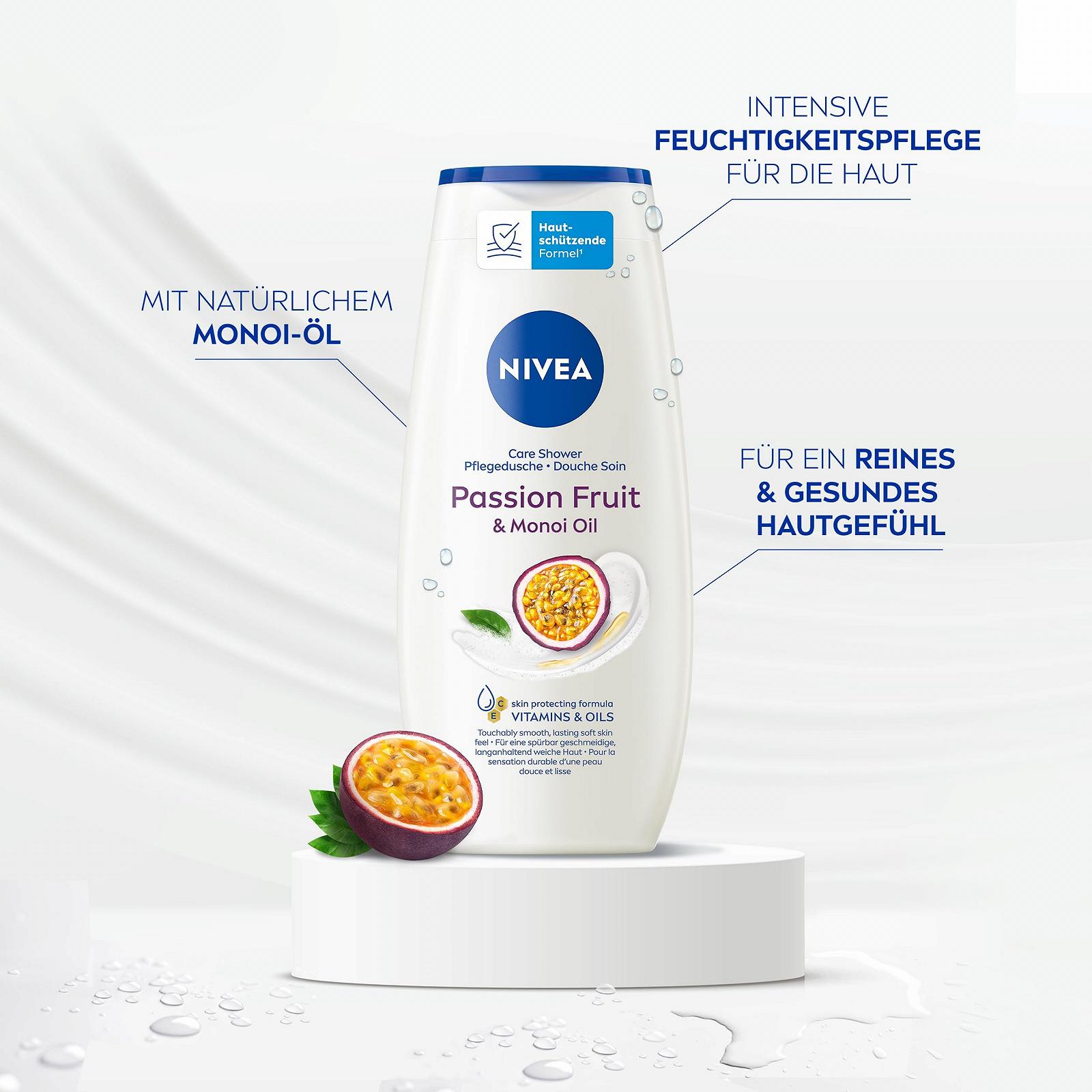 Гель-уход для душа NIVEA Passion Fruit Care с маслом монои 250 мл, фото №2