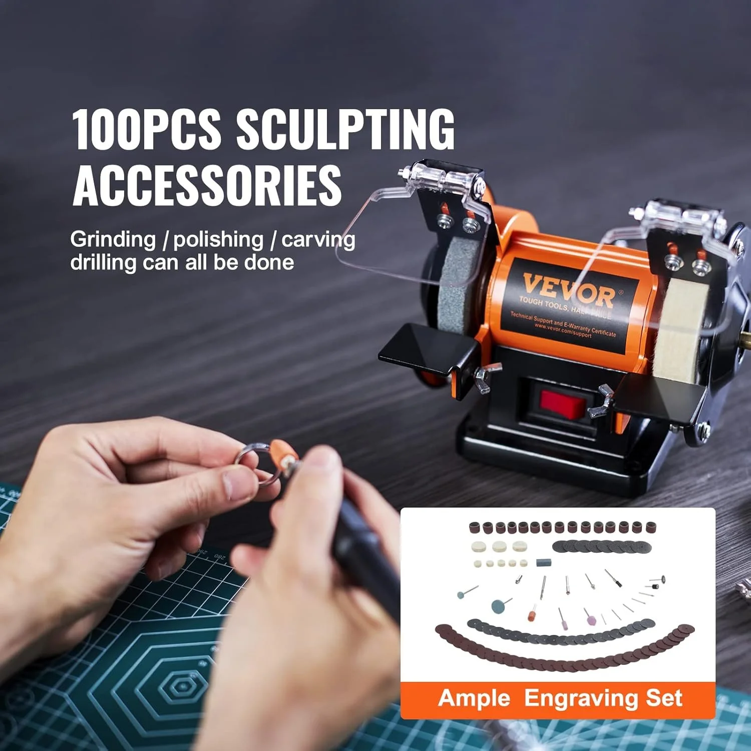 Подвійна шліфувальна машина Vevor TDS-75B Чорно-помаранчевий, фото №7