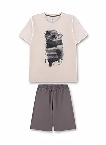 Комплект пижамный Sanetta для мальчиков, бежевый - Фото 1