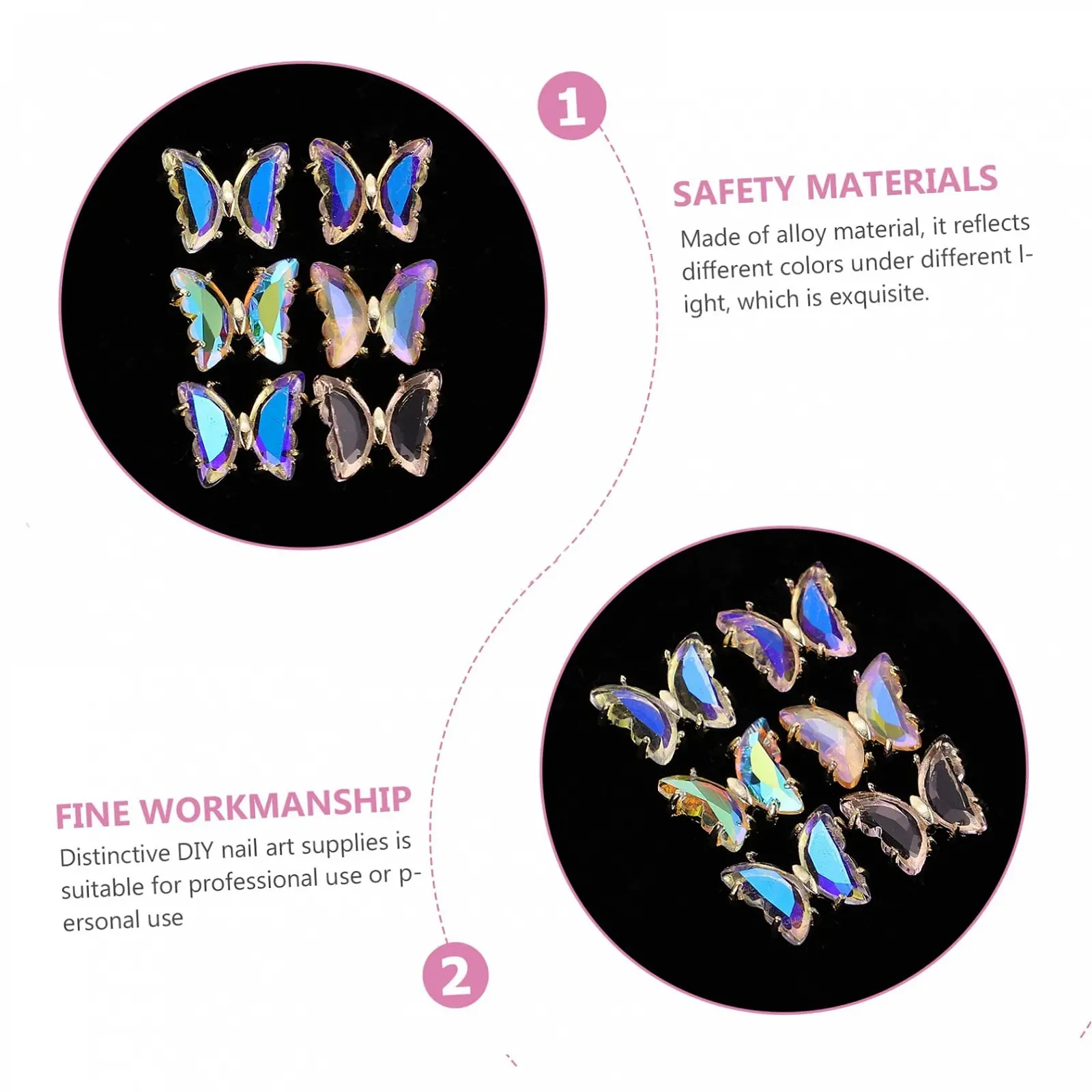 Подвеска для ногтей Бабочка Housoutil 12шт Кристаллические стразы Циркон 3D, фото №7 Подвеска для ногтей Бабочка Housoutil 12шт Кристаллические стразы Циркон 3D, фото №7