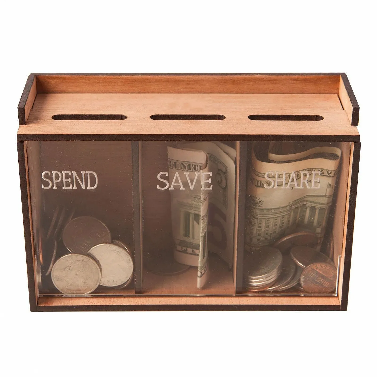 Скарбничка Органайзер на 3 відділення Дерев'яна з акриловою панеллю, фото №1