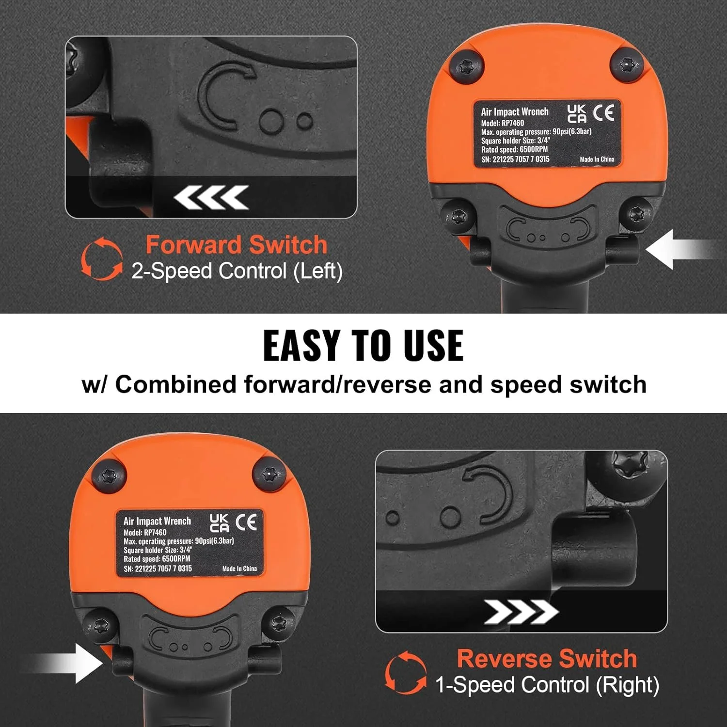 Пневматический ударный гайковерт VEVOR RP7460 Оранжевый, фото №4 Пневматический ударный гайковерт VEVOR RP7460 Оранжевый, фото №4