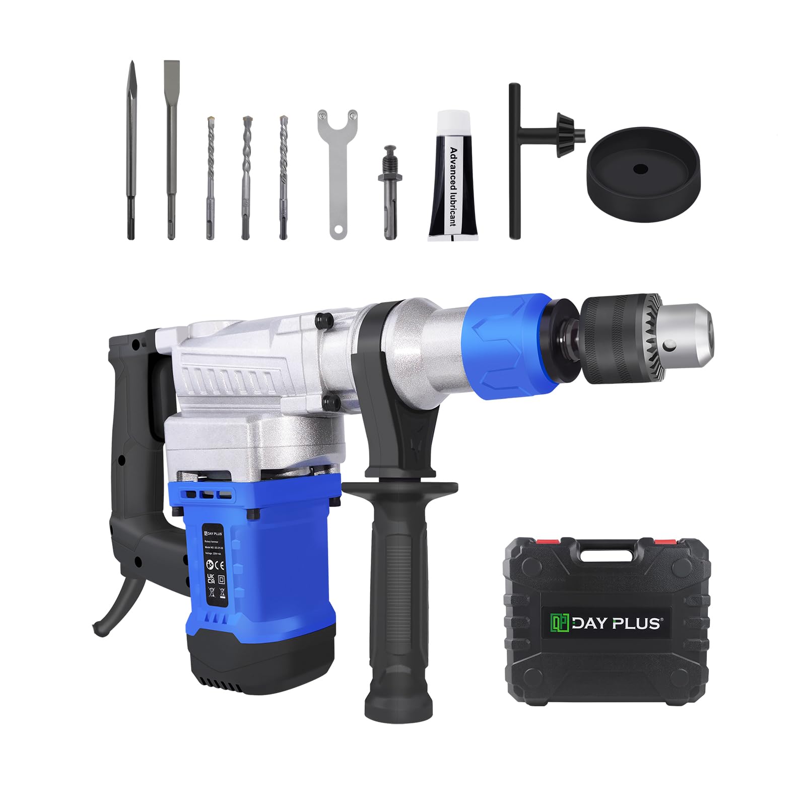 Перфоратор 1080 Вт для разлома бетона и стен с 3 сверлами, 2 долотами и ящиком для инструментов, перфоратор с 3 функциями молотка/сверла/кирки, 800 об/мин, фото №1