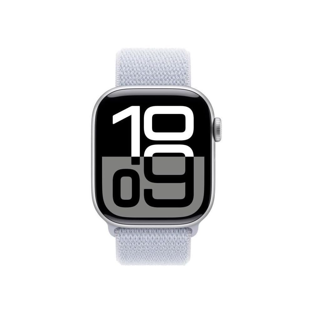 Смарт-часы Apple Series 10 (GPS + Cellular 42 мм) Алюминиевый корпус Серебристый и Sport Loop Синее Облако, фото №2