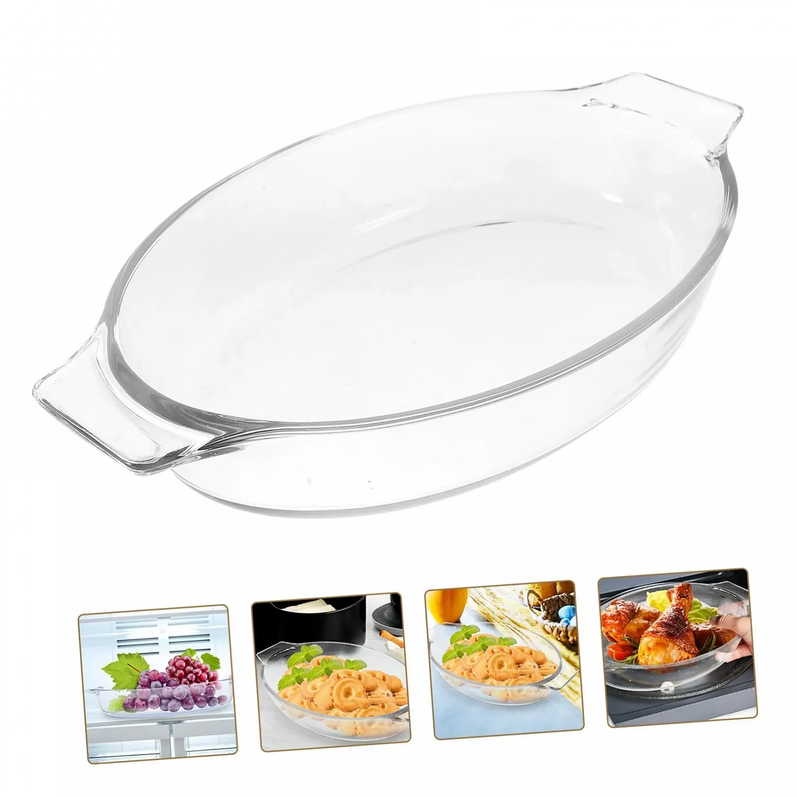 Форма для запікання VICASKY Боросилікатне скло Овальна З подвійними ручками Жаростійка Прозора, фото №7