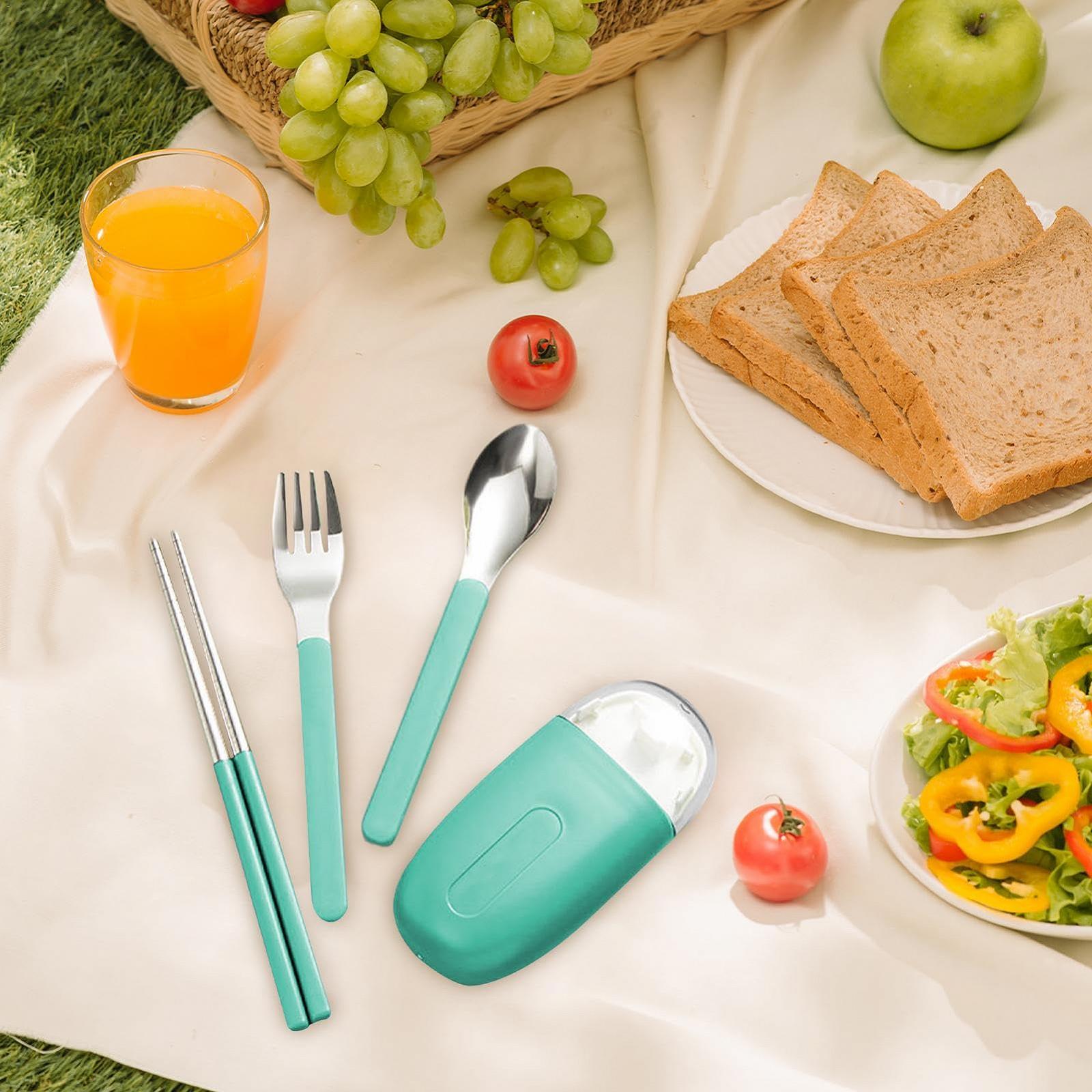 Набір столових приборів Travel з кейсом з нержавіючої сталі з ложкою виделкою та паличками для їжі багаторазовий, фото №7