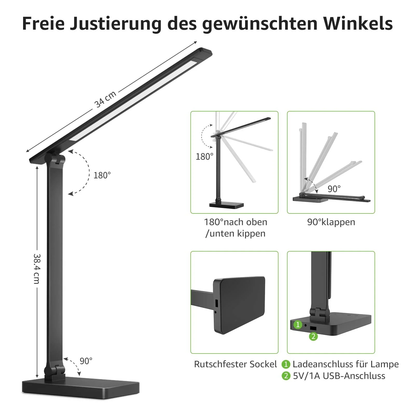 Настільна світлодіодна лампа Lepro 15 Вт 655 лм з 3 колірними режимами та 5 рівнями яскравості Чорна, фото №6